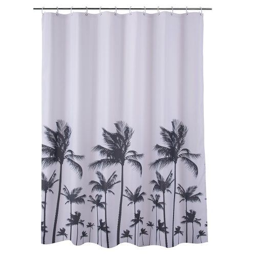 ZUHANYFÜGGÖNY, IMPREGNÁLT TEXTIL, VASALHATÓ, MOSHATÓ, PALM TREE MINTÁZATÚ, MŰANYAG KARIKÁKKAL, 180*200CM