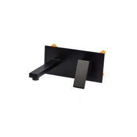   AQUAMAXX OLIVIA FEKETE FALBA SÜLLYESZTETT MOSDÓ CSAPTELEP, ELBURKOLHATÓ BOX, RÉZ CSAPTEST, KERÁMIA BETÉT, EGYENES FALI KIFOLYÓ, BILLENŐ KAR, PERLÁTOR