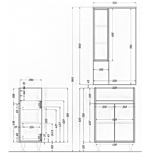 Bianca Plus 55 felsőszekrény, magasfényű fehér színben, jobbos nyitásirány