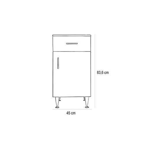Bianca Plus 45 alacsony szekrény 1 ajtóval, 1 fiókkal, magasfényű fehér színben, jobbos