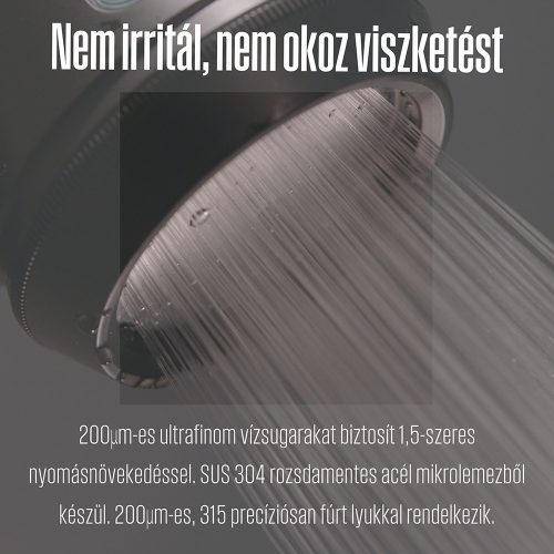 POSEION BT100® Prémium koreai revitalizáló zuhanyfej vízszűrővel, mágneses-ionizáló technológiával, szürke