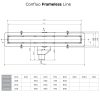 CONFLUO FRAMELESS LINE ZUHANYFOLYÓKA, 550, 650, 750, 850, 950, 1050, 1150MM SZÉLESSÉG, S SZIFON, ELBURKOLHATÓ VAGY KRÓM SZÍN, 48LITER/PERC ÁTFOLYÁS