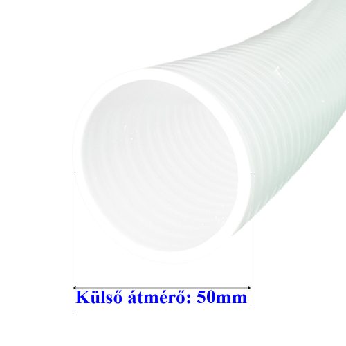 FEHÉR RAGASZTHATÓ SPIRÁL ERŐSÍTETT PVC FLEXIBILIS BORDÁZOTT NYOMÓCSŐ D50MM KÜLSŐ ÁTMÉRŐVEL