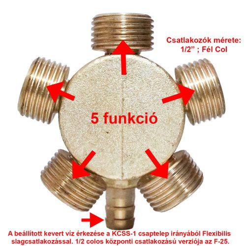AQUAMAXX 5 FUNKCIÓS FUNKCIÓVÁLTÓ CSAPTELEP, SLAGOS BEMENETI CSATLAKOZÁS, 5DB FÉL COLOS KIMENETI CSATLAKOZÁS, VIZES VEZÉRLŐ