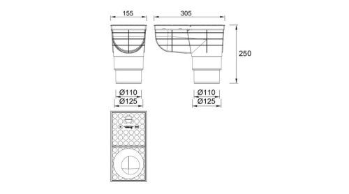 Kültéri víznyelő eresz bekötéssel, ráccsal, 110/125 mm