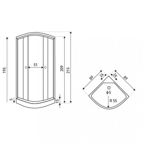 Lisa 90 White íves hidromasszázs zuhanykabin