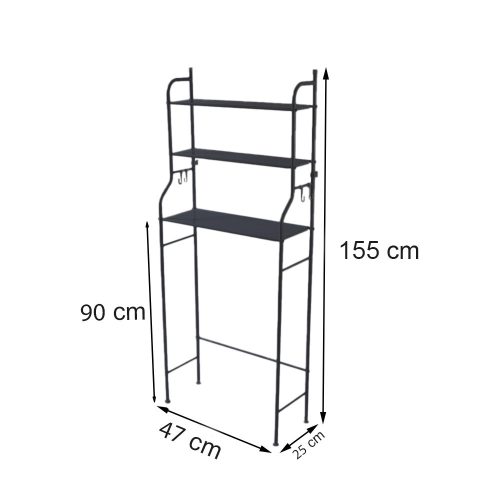 Fürdőszobai polc wc fölé, többszintes, fekete