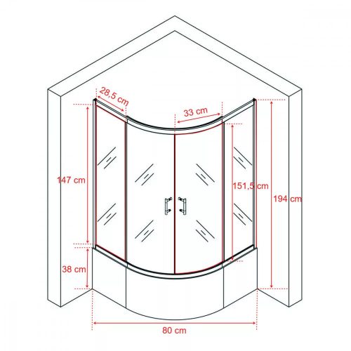 Spirit Deep 80x80 cm íves zuhanykabin zuhanytálcával