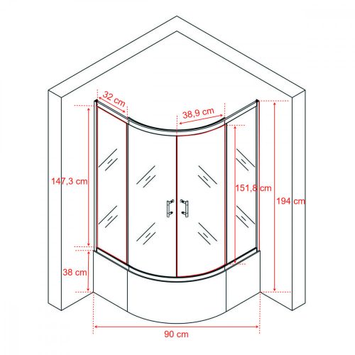 Spirit Deep 90x90 cm íves zuhanykabin zuhanytálcával