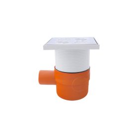   Padlószifon, I. ágú, 80 mm, lapos + magasító, 150×150 mm-es rozsdamentes ráccsal