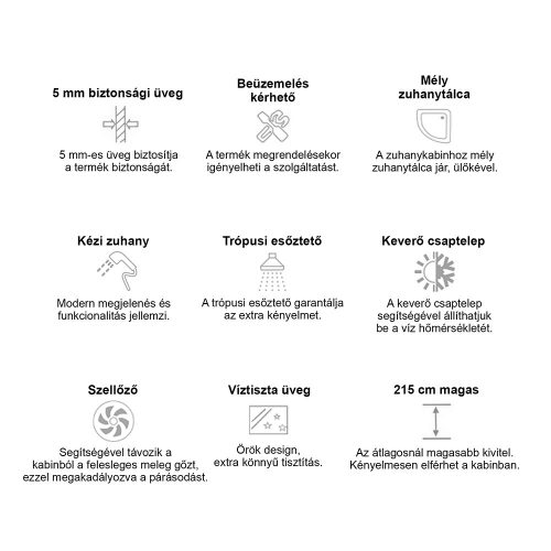 Vital Black 80x80 cm íves mélytálcás hidromasszázs zuhanykabin