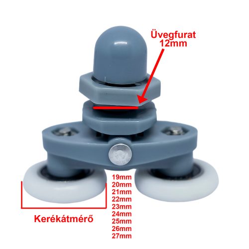 AQUAMAXX DUPLA KEREKES EXCENTERES BEÁLLÍTÁSÚ ZUHANYKABIN GÖRGŐ, 23MM KERÉKÁTMÉRŐVEL, NEM ROZSDAMENTES CSAPÁGYAZOTT KERÉKKEL