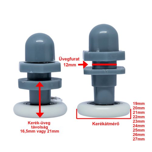 AQUAMAXX SZIMPLA KEREKES EXCENTERES BEÁLLÍTÁSÚ ZUHANYKABIN GÖRGŐ, 27MM KERÉKÁTMÉRŐ, 21MM KERÉK-ÜVEG TÁVOLSÁG, ROZSDAMENTES ÉS NEM ROZSDAMENTES KERÉK