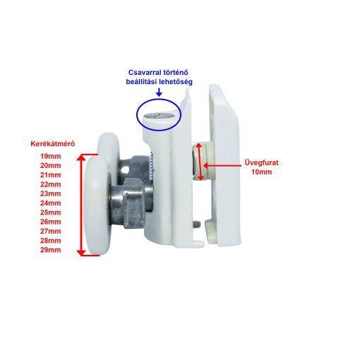 AQUAMAXX DUPLA KEREKES FELSŐ ZUHANYKABIN GÖRGŐ, CSILLAGCSAVAROS BEÁLLÍTÁS, 20MM KERÉKÁTMÉRŐ, EXTRÉM ROZSDAMENTES CSAPÁGYAZOTT KERÉKKEL SZERELVE