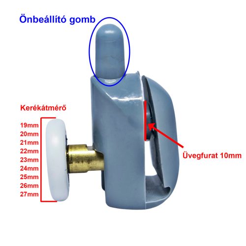 AQUAMAXX SZIMPLA KEREKES ALSÓ ZUHANYKABIN GÖRGŐ,  RUGÓS BEÁLLÍTÁSSAL NYOMÓGOMBBAL, 29MM KERÉKÁTMÉRŐ, ROZSDAMENTES CSAPÁGYAZOTT KERÉKKEL