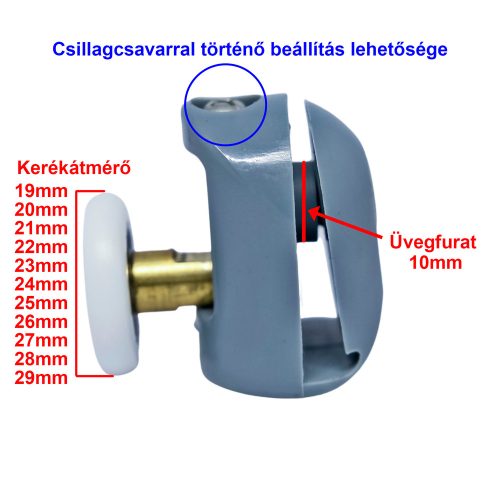 AQUAMAXX SZIMPLA KEREKES FELSŐ ZUHANYKABIN GÖRGŐ, CSILLAGCSAVAROS BEÁLLÍTÁSSAL, 20MM KERÉKÁTMÉRŐ, NEM ROZSDAMENTES CSAPÁGYAZOTT KERÉK
