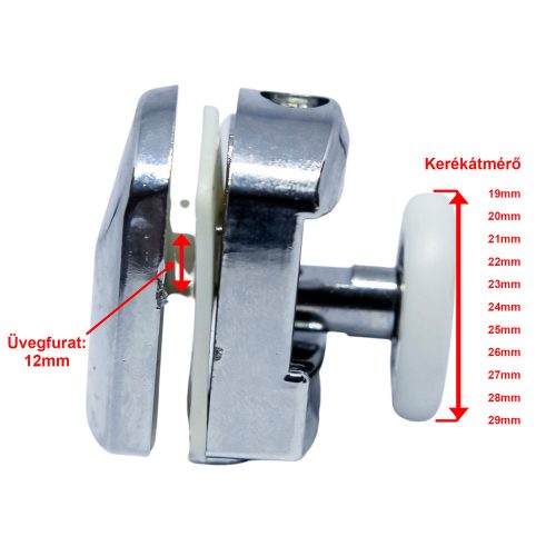 AQUAMAXX SZIMPLA  FELSŐ ZUHANYKABIN GÖRGŐ, CSILLAGCSAVAROS BEÁLLÍTÁS, 20MM KERÉKÁTMÉRŐ, 12MM ÜVEGFURAT, ROZSDAMENTES ÉS NEM ROZSDAMENTES KERÉK