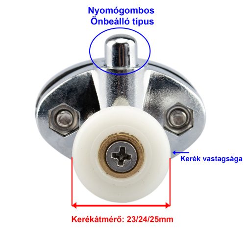AQUAMAXX ALSÓ RUGÓS SZIMPLA ZUHANYKABIN GÖRGŐ, 26,5MM A FURATOK TÁVOLSÁG, 23-25MM KERÉKÁTMÉRŐ, 4MM KERÉKVASTAGSÁG, ROZSDAMENTES KERÉKKEL IS