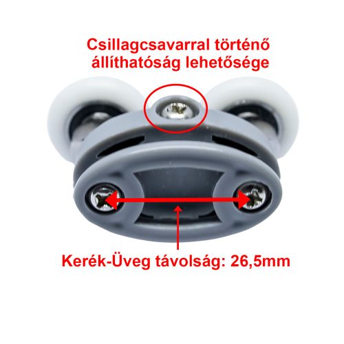 AQUAMAXX FELSŐ DUPLA ZUHANYKABIN GÖRGŐ, BEÁLLÍTÁS CSILLAGCSAVAR, 26,5MM FURATTÁVOLSÁG, 24MM KERÉKÁTMÉRŐ, ROZSDAMENTES KERÉK IS