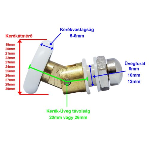 AQUAMAXX CSUKLÓS SZIMPLA ZUHANYKABIN GÖRGŐ, 20MM KERÉKÁTMÉRŐ, 8MM ÜVEGFURAT, 20MM KERÉK-ÜVEG TÁVOLSÁG, NEM ROZSDAMENTES KERÉKKEL