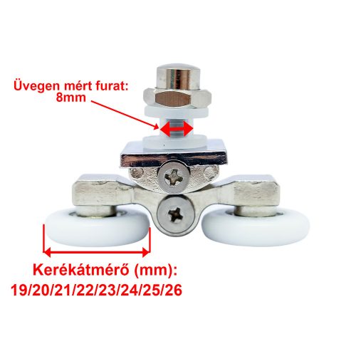 AQUAMAXX DUPLA KEREKES ZUHANYKABIN GÖRGŐ, BEÁLLÍTÁS CSILLAGCSAVARRAL, 26MM KERÉKÁTMÉRŐ, ROZSDAMENTES KERÉKKEL SZERELVE