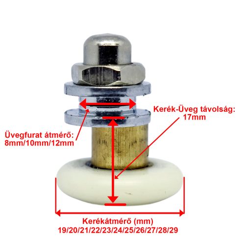 AQUAMAXX SZIMPLA KEREKES EXCENTERES BEÁLLÍTÁSÚ ZUHANYKABIN GÖRGŐ, 27MM KERÉKÁTMÉRŐ, 10MM ÜVEGFURAT, NEM ROZSDAMENTES KERÉK