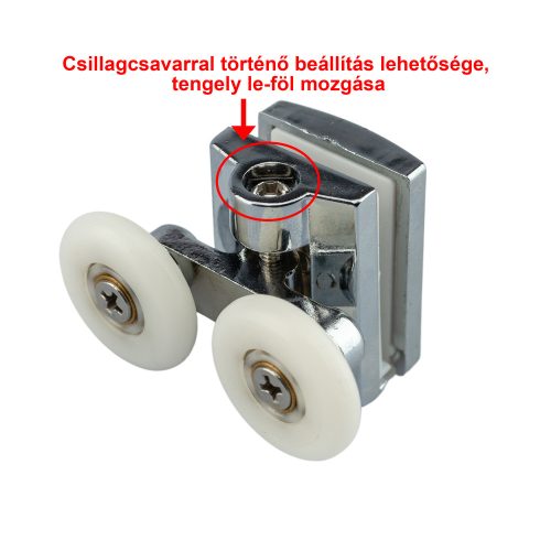 AQUAMAXX DUPLA KEREKES FELSŐ ZUHANYKABIN GÖRGŐ, CSILLAGCSAVAROS BEÁLLÍTÁS, 19-27MM KERÉKÁTMÉRŐ, ROZSDAMENTES ÉS NEM ROZSDAMENTES KERÉKKEL SZERELVE