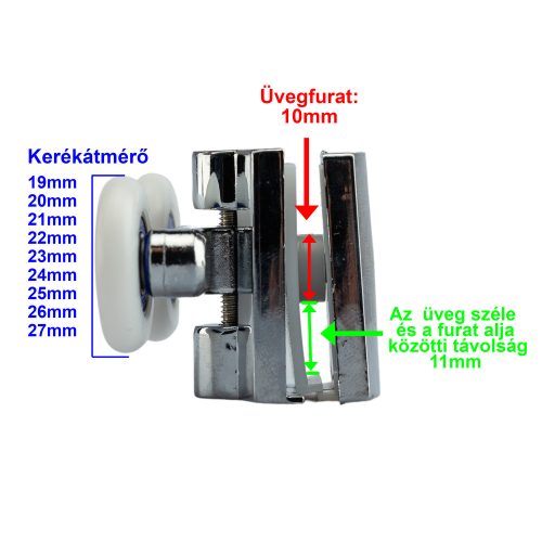 AQUAMAXX DUPLA KEREKES FELSŐ ZUHANYKABIN GÖRGŐ, CSILLAGCSAVAROS BEÁLLÍTÁS, 19-27MM KERÉKÁTMÉRŐ, ROZSDAMENTES ÉS NEM ROZSDAMENTES KERÉKKEL SZERELVE