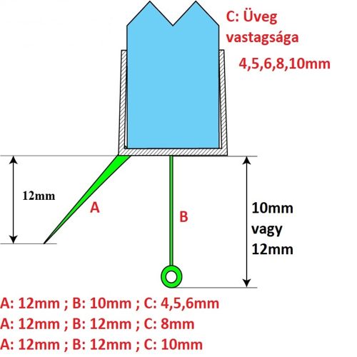 AQUAMAXX ZUHANYKABIN ALSÓ VÍZZÁRÓ PROFIL, ZUHANYKABIN VÍZVETŐ, ZUHANYKABIN VÍZZÁRÓ GUMI, 8MM ÜVEG, 12MM OLDALSÓ ÉS ALSÓ KARIKA SZAKÁLL VÉG, VÁLASZTHATÓ HOSSZ, ALAP 95CM